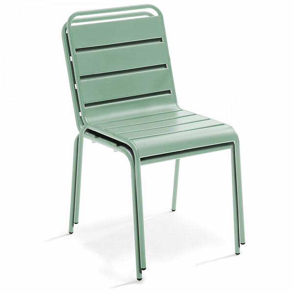OVIALA - Ensemble table de jardin et 8 chaises en métal gris et vert sauge - Palavas - large