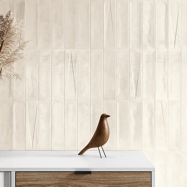 RO'MA NATURE - Carrelage effet Zellige 3D Beige Clair 24,6x6x0,85 cm Montel - Mur intérieur (vendu par carton de 0,5 m²) - large