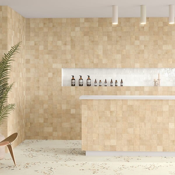 RO'MA NATURE - Carrelage effet Zellige Beige Sable 10,7x10,7x0,9 cm Velmio - Mur intérieur (vendu par carton de 0,5 m²) - large
