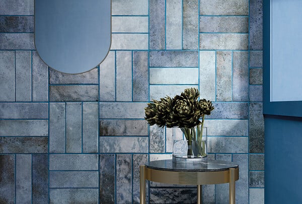 RO'MA NATURE - Carrelage effet Zellige Bleu Foncé 20x6,5x0,85 cm Caldero - Mur intérieur (vendu par carton de 0,5 m²) - large
