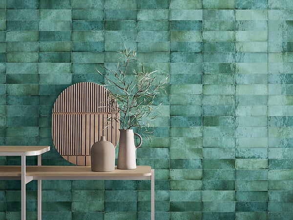 RO'MA NATURE - Carrelage effet Zellige Vert 20x6,5x0,85 cm Caldero - Mur intérieur (vendu par carton de 0,5 m²) - large