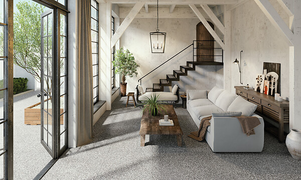 RO'MA NATURE - Carrelage Vintage effet Terrazzo Gris 90x90x0,9 cm Belrosa - Sol et mur intérieur et Sol extérieur (vendu par carton de 1,62 m²) - large