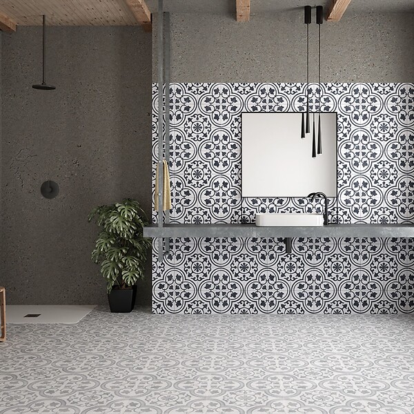 RO'MA NATURE - Carrelage effet Carreau ciment Lurelia Gris 22,3x22,3x0,9 cm Torilys - Sol et mur intérieur (vendu par carton de 0,65 m²) - large