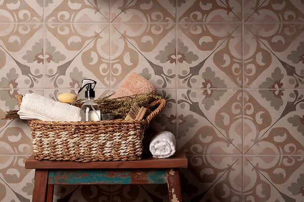 RO'MA NATURE - Carrelage Vintage effet Carreau ciment Sauge 22,3x22,3x0,9 cm Virelia - Sol et mur intérieur (vendu par carton de 0,65 m²) - large