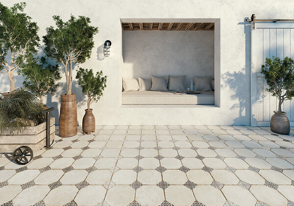 RO'MA NATURE - Carrelage Vintage Blanc et Noir Cabochon 45,2x45,2x0,95 cm Sorelia - Sol et mur intérieur (vendu par carton de 1,02 m²) - large