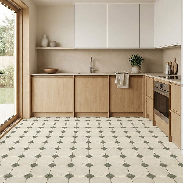 RO'MA NATURE - Carrelage Vintage Vert Cabochon 45x45x0,95 cm Calvero - Sol et mur intérieur (vendu par carton de 1 m²) - large