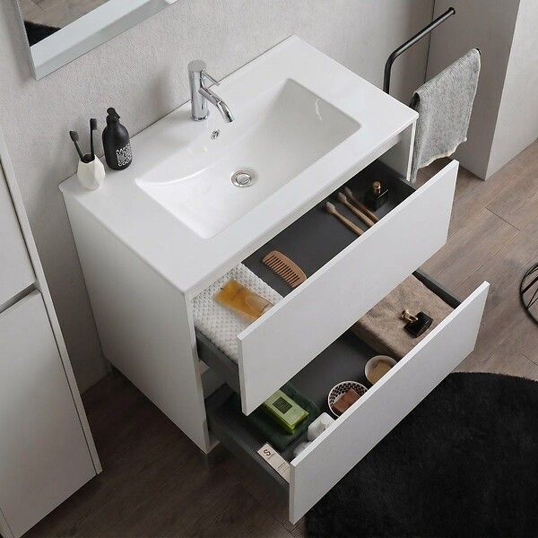 KIAMAMI VALENTINA - Meuble De Salle De Bains À Poser 100 Cm Blanc Avec Côtés À Vue | Laguna - large