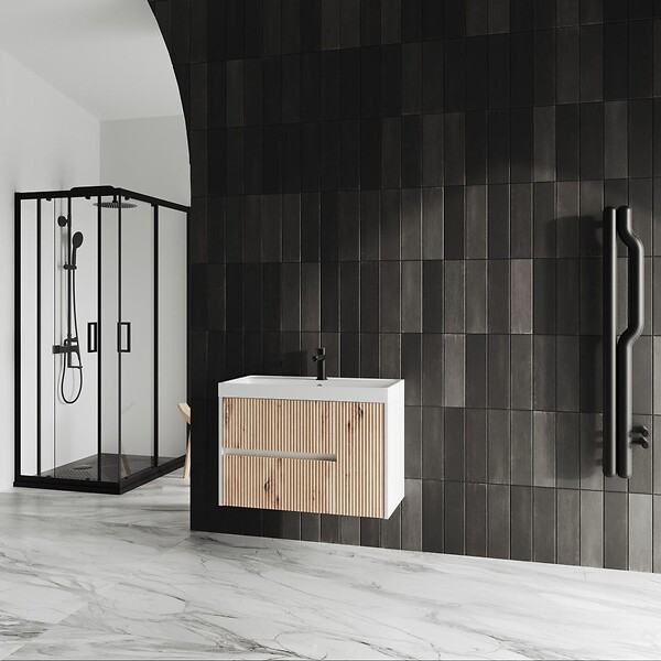 KIAMAMI VALENTINA - Meuble De Salle De Bains Avec Vasque 80Cm Chêne Doré Cannelé | Cortina - large