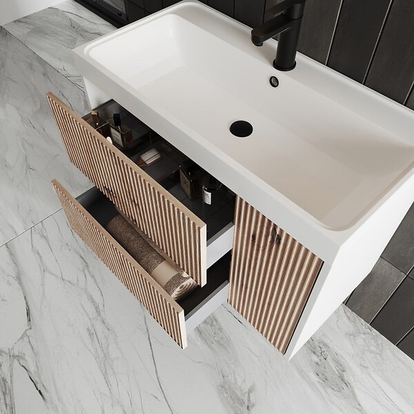 KIAMAMI VALENTINA - Meuble De Salle De Bains Avec Vasque 80Cm Chêne Doré Cannelé | Cortina - large