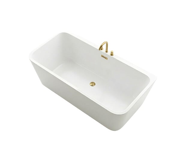 OTITEC - Baignoire ilot avec vidage - 150 x 75 cm - Blanc brillant avec bonde doré brossé - MIRABELLE - large