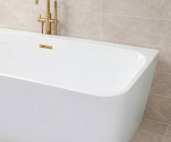 OTITEC - Baignoire ilot avec vidage - 150 x 75 cm - Blanc brillant avec bonde doré brossé - MIRABELLE - large