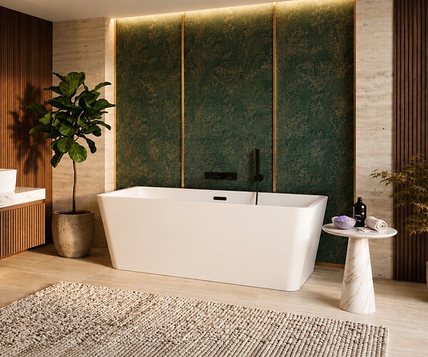 OTITEC - Baignoire ilot avec vidage - 170 x 75 cm - Blanc brillant avec bonde noire - MIRABELLE - large
