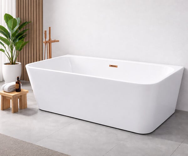 OTITEC - Baignoire ilot avec vidage - 170 x 75 cm - Blanc brillant avec bonde cuivre - MIRABELLE - large