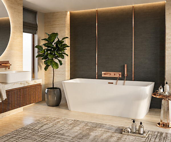 OTITEC - Baignoire ilot avec vidage - 170 x 75 cm - Blanc brillant avec bonde cuivre - MIRABELLE - large