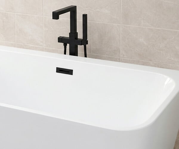 OTITEC - Baignoire ilot avec vidage - 150 x 75 cm - Blanc brillant avec bonde noire - MIRABELLE - large