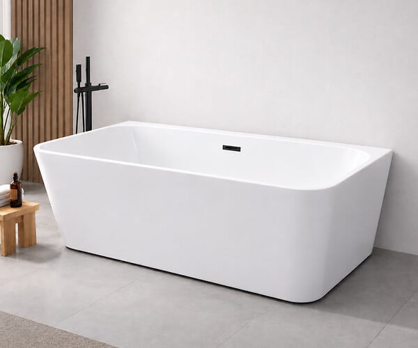 OTITEC - Baignoire ilot avec vidage - 150 x 75 cm - Blanc brillant avec bonde noire - MIRABELLE - large