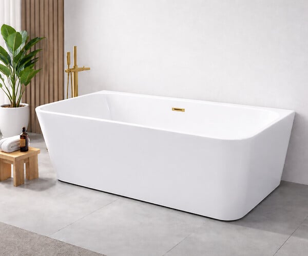 OTITEC - Baignoire ilot avec vidage - 170 x 75 cm - Blanc brillant avec bonde doré brossé - MIRABELLE - large