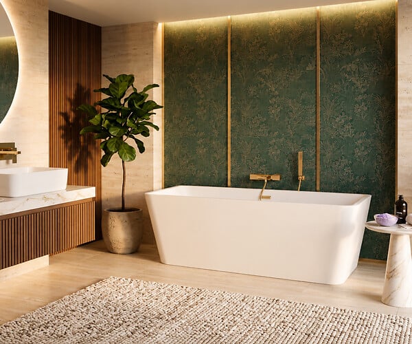 OTITEC - Baignoire ilot avec vidage - 160 x 75 cm - Blanc brillant avec bonde doré brossé - MIRABELLE - large