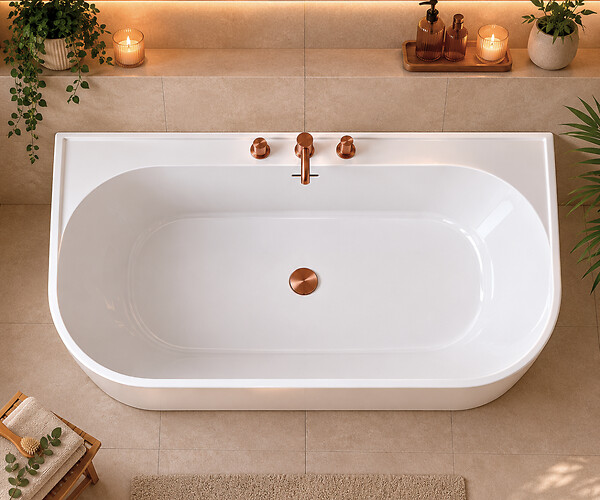 OTITEC - Baignoire ilot avec vidage - 170 x 75 cm - Blanc brillant avec bonde cuivre - OLIVIA - large