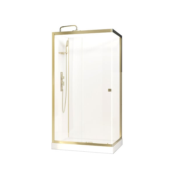 AURLANE - Cabine de douche Rectangle 110x80x206.5/236.5cm Blanche et Profilés Or Brossé - Receveur standard - large