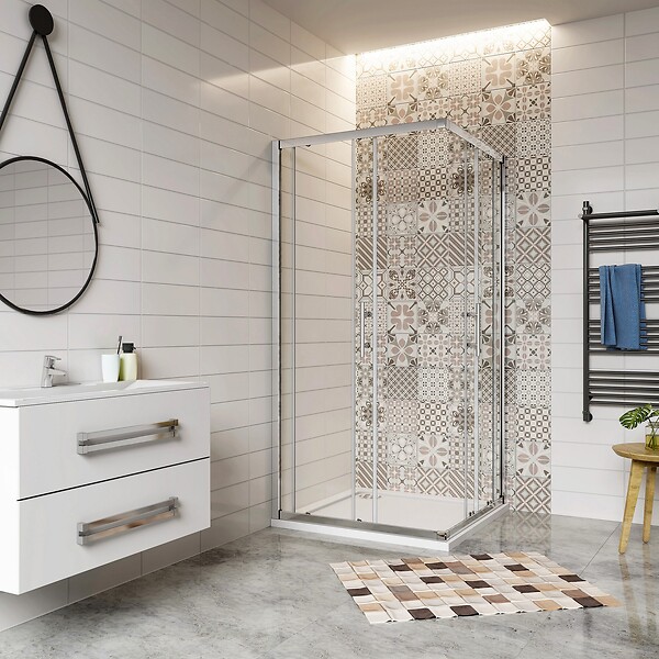 AICA SANITAIRE - Aica cabine de douche coulissante 90x90x185cm, cabine de douche carrée avec un receveur de douche et une bonde de douche et un siphon 90cm - large