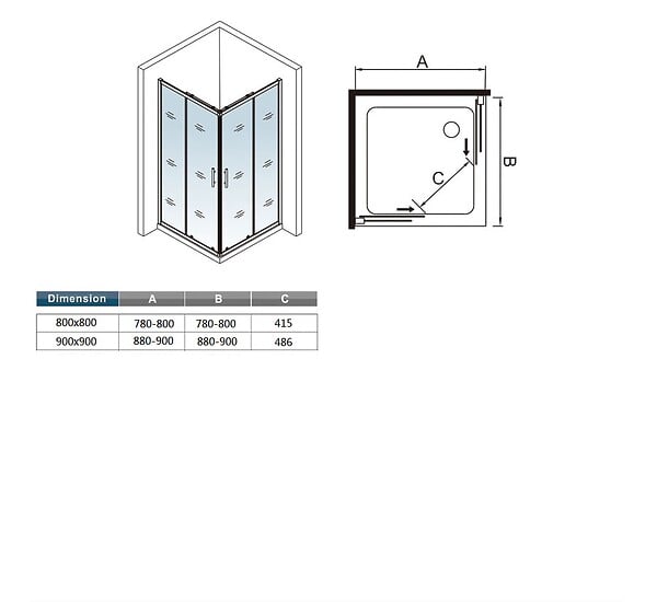 AICA SANITAIRE - Aica cabine de douche coulissante 90x90x185cm, cabine de douche carrée avec un receveur de douche et une bonde de douche et un siphon 90cm - large