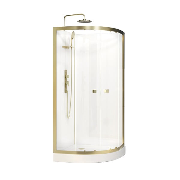 AURLANE - Cabine de douche 1/4 de cercle 90x90x206.5/236.5cm Blanche et Profilés Or Brossé - Receveur standard - large