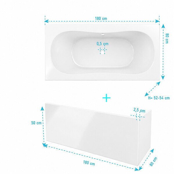 ALLIBERT - Pack Baignoire 180x80cm et 2 Tabliers recoupables - Blanc Brillant - Marina Round Duo - large