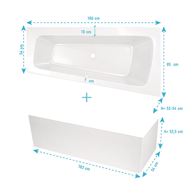 ALLIBERT - Pack Baignoire Asymétrique Gauche 160x85x54 cm avec Tablier recoupable - Blanc Brillant - MARINA - large