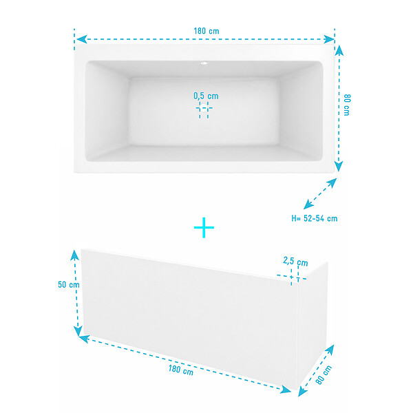 ALLIBERT - Pack Baignoire 180x80cm et 2 Tabliers recoupables - Blanc Mat - Marina Square Duo - large