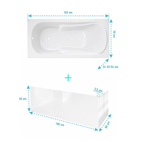 ALLIBERT - Pack Baignoire 160x70cm avec Tabliers recoupables 180cm et 80cm - Blanc Brillant - MAE - large