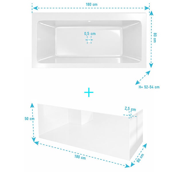 ALLIBERT - Pack Baignoire 180x80cm et 2 Tabliers recoupables - Blanc Brillant - Marina Square Duo - large