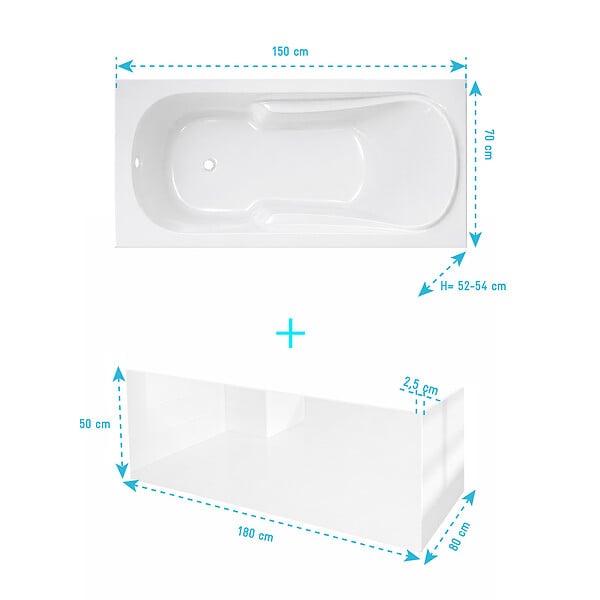 ALLIBERT - Pack Baignoire 150x70cm avec Tabliers recoupables 180cm et 80cm - Blanc Brillant - MAE - large