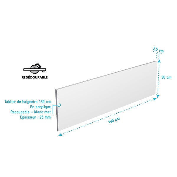 ALLIBERT - Tablier de Baignoire Blanc Mat 180x50x2.5 cm - 100% Acrylique - large
