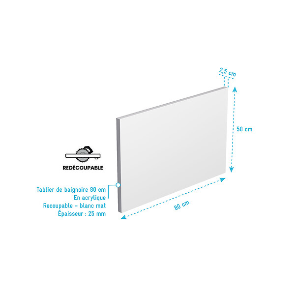 ALLIBERT - Tablier de Baignoire Blanc Mat 80x50x2.5 cm - 100% Acrylique - large