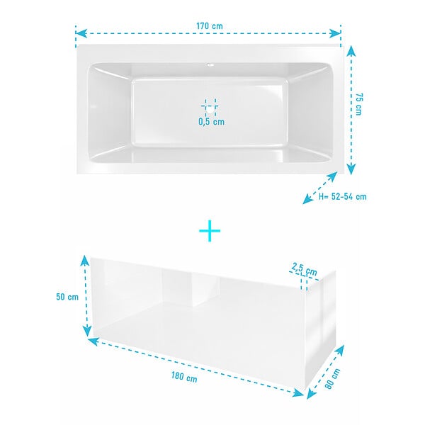 ALLIBERT - Pack Baignoire 170x75cm avec Tabliers recoupables 180cm et 80cm - Blanc Brillant - MAE SQUARE - large