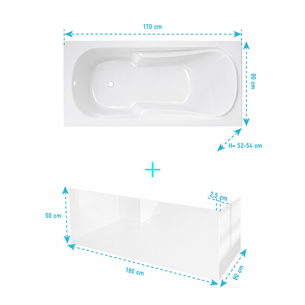 ALLIBERT - Pack Baignoire 170x80cm avec Tabliers recoupables 180cm et 80cm - Blanc Brillant - MAE - large