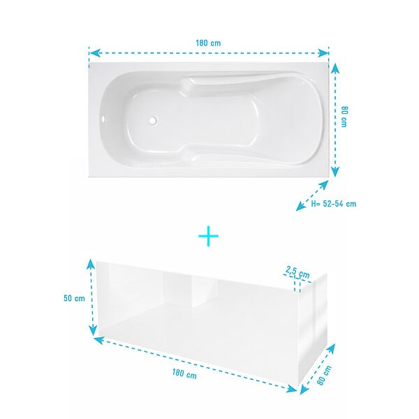 ALLIBERT - Pack Baignoire 180x80cm avec Tabliers recoupables 180cm et 80cm - Blanc Brillant - MAE - large