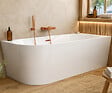OTITEC - Baignoire d'angle droite avec vidage - 170 x 75 cm - Blanc brillant avec bonde cuivre - LUXA - vignette