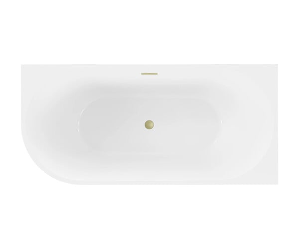 OTITEC - Baignoire d'angle gauche avec vidage - 160 x 75 x 61 cm - Blanc brillant avec bonde doré brossé - LUXA - large