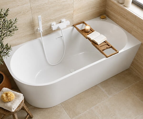 OTITEC - Baignoire d'angle gauche avec vidage - 170 x 75 cm - Blanc brillant avec bonde blanche - LUXA - large