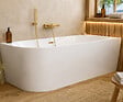 OTITEC - Baignoire d'angle droite avec vidage - 160 x 75 cm - Blanc brillant avec bonde doré brossé - LUXA - vignette