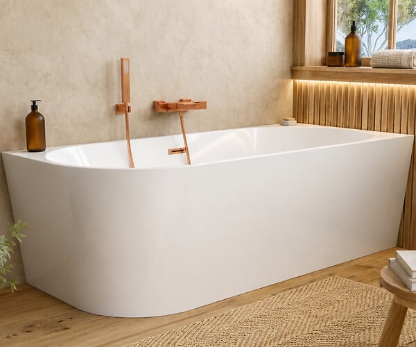 OTITEC - Baignoire d'angle gauche avec vidage - 170 x 75 cm - Blanc brillant avec bonde cuivre - LUXA - large