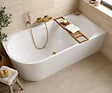 OTITEC - Baignoire d'angle gauche avec vidage - 170 x 75 cm - Blanc brillant avec bonde doré brossé - LUXA - vignette