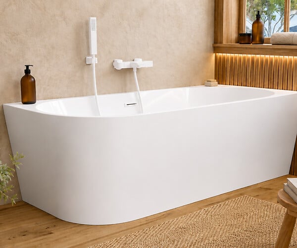 OTITEC - Baignoire d'angle gauche avec vidage - 160 x 75 x 61 cm - Blanc brillant avec bonde blanche - LUXA - large