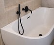 OTITEC - Baignoire d'angle droite avec vidage - 160 x 75 cm - Blanc brillant avec bonde noire - LUXA - vignette