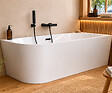 OTITEC - Baignoire d'angle gauche avec vidage - 160 x 75 x 61 cm - Blanc brillant avec bonde noire - LUXA - vignette