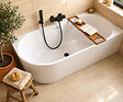 OTITEC - Baignoire d'angle gauche avec vidage - 160 x 75 x 61 cm - Blanc brillant avec bonde noire - LUXA - vignette