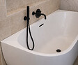 OTITEC - Baignoire d'angle gauche avec vidage - 160 x 75 x 61 cm - Blanc brillant avec bonde noire - LUXA - vignette