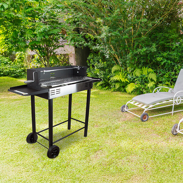 ELEM GARDEN TECHNIC - Barbecue charbon de bois avec roues et broche, surface de cuisson 68x33cm - large